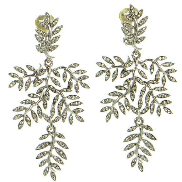Vintage Oscar de la Renta Crystal Leaf Drop Earrings